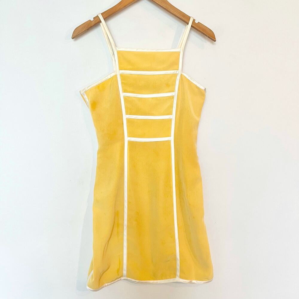 Cache Vintage 90's Panel Square Neck Mini Shift Dress Yellow Ivory Womens 2